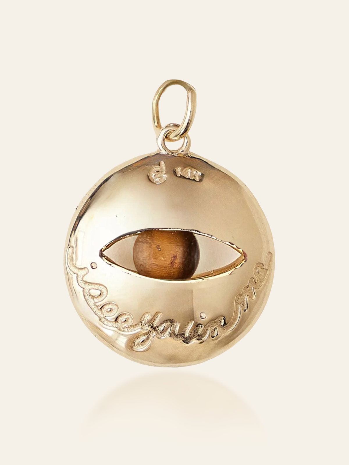 14K Gold Enamel Eye Pendant with Scarab Design and Moving Gemstone by Elaine Chong, back