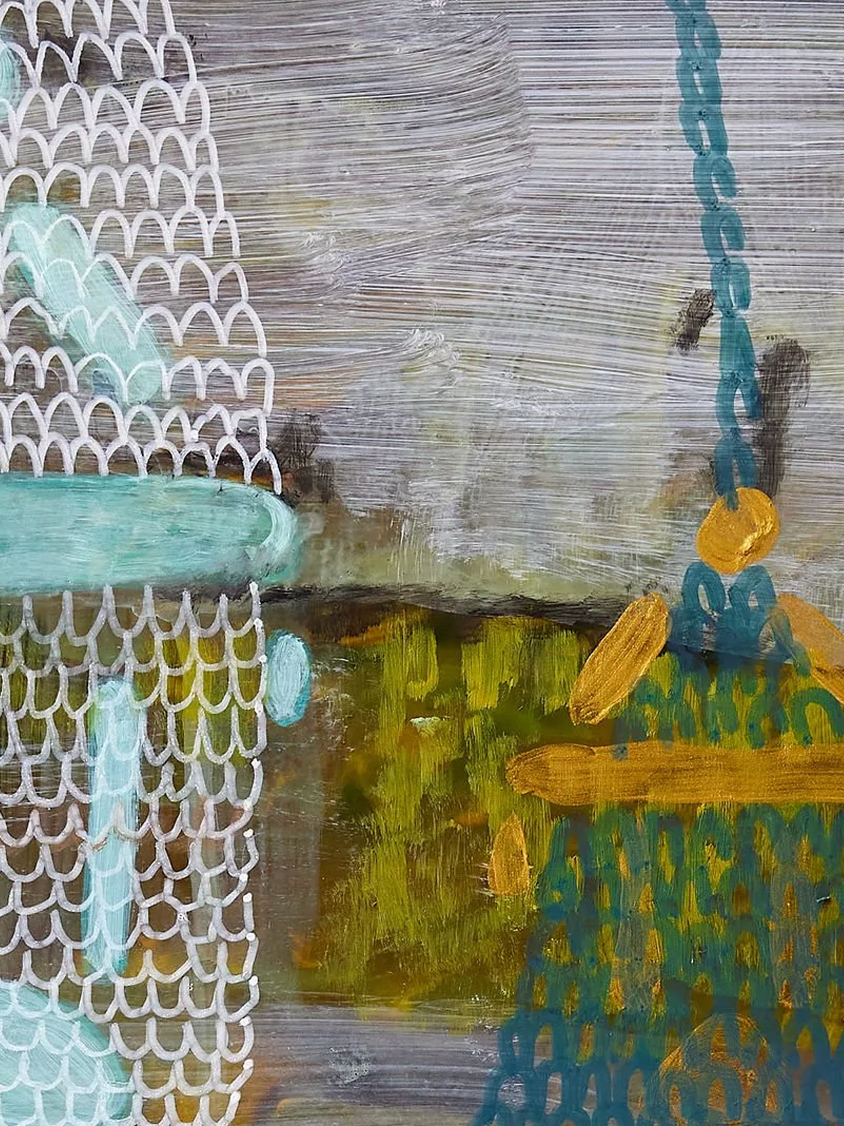 Detail of Nesting 2, 2025, Acrylic and cold wax on board by Elaine Chong