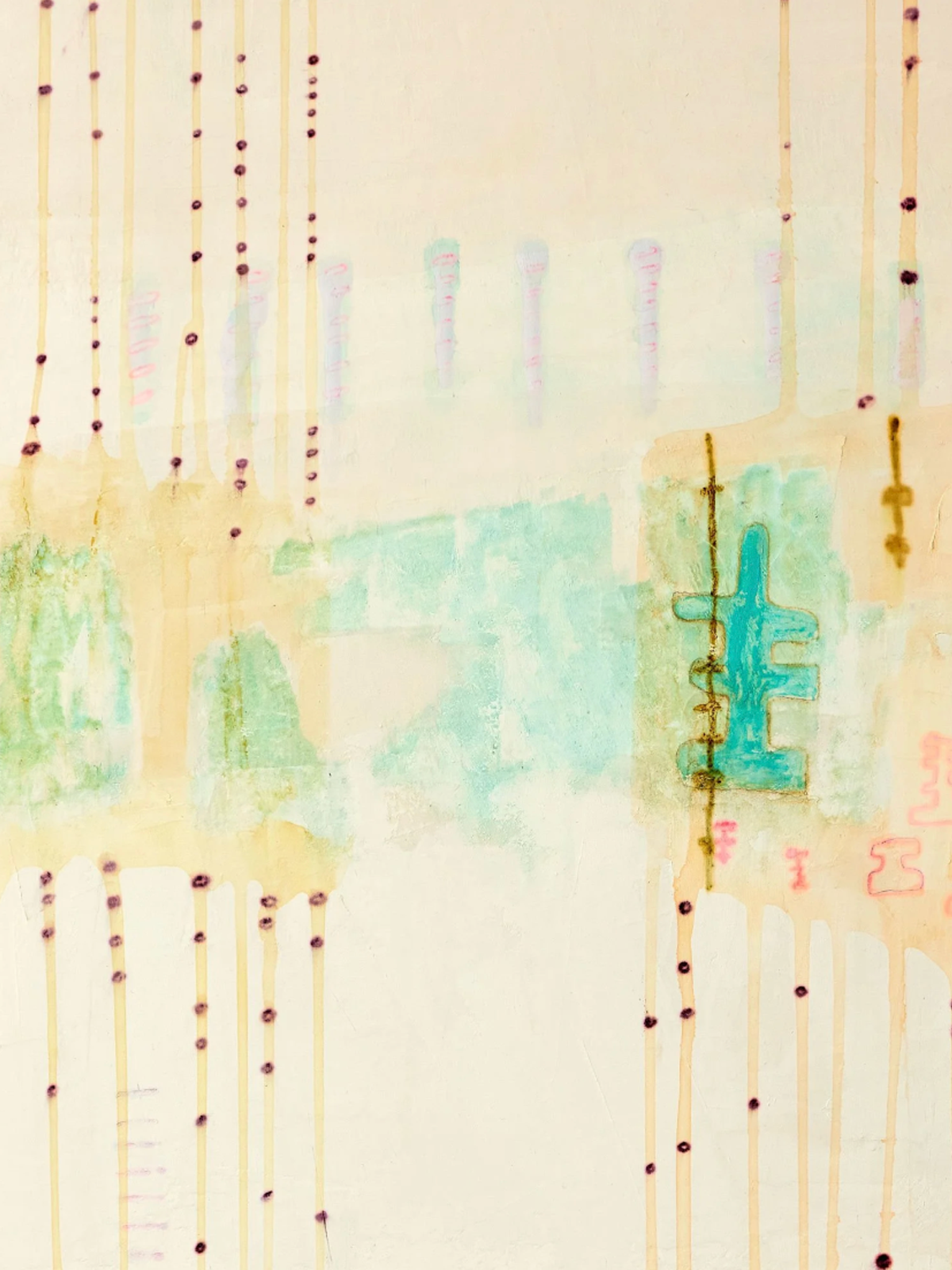 Detail of All That Comes Together, Mineral pigments, acrylic, watercolor, wax on canvas, by Elaine Chong