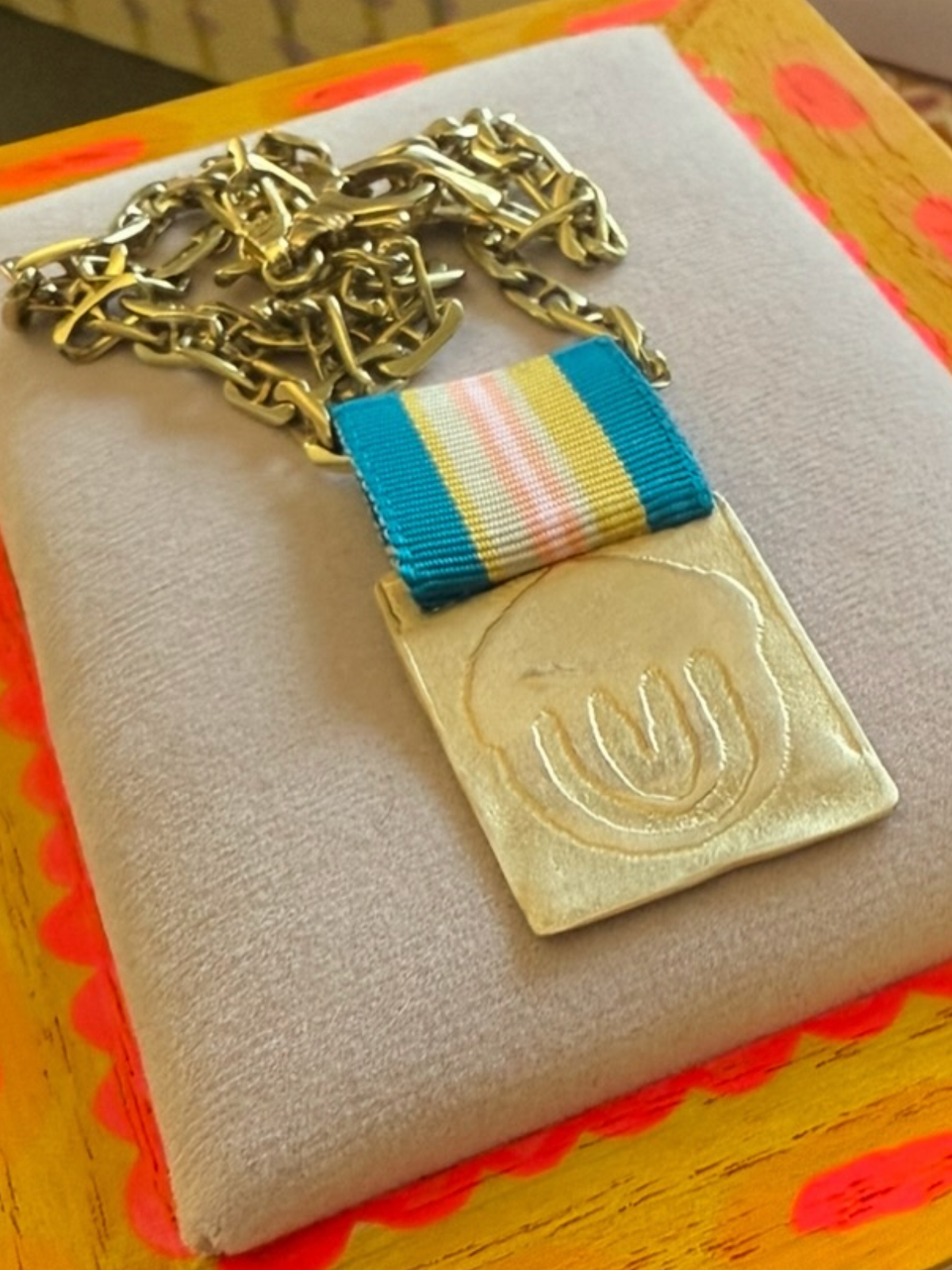 14K Gold Ribbon Pendant on Cushion by Elaine Chong Designs