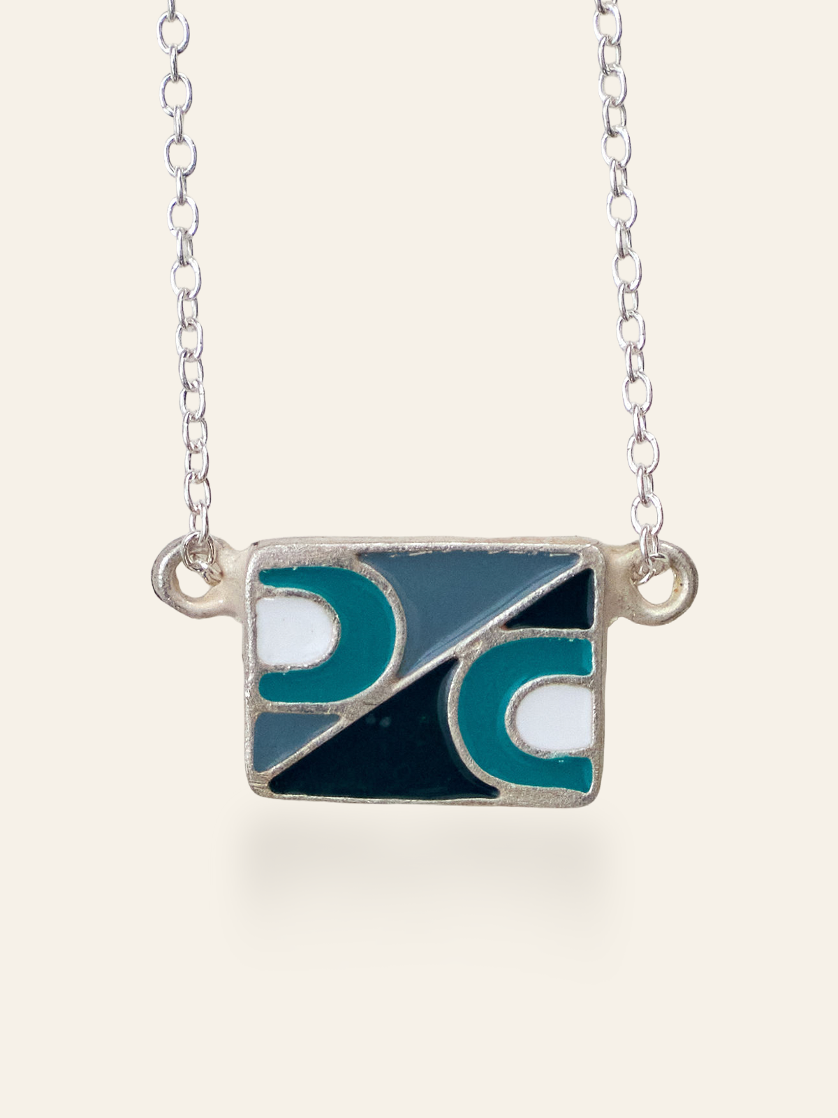 Sterling Silver Vintage Enamel Tiles on Chain in turquoise, blue and white by Elaine Chong Designs