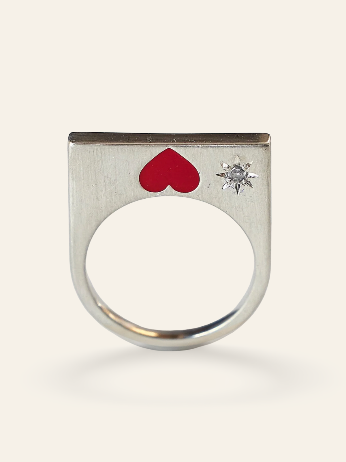Sterling Silver Enamel Heart Stacking Ring with Salt & Pepper Diamonds