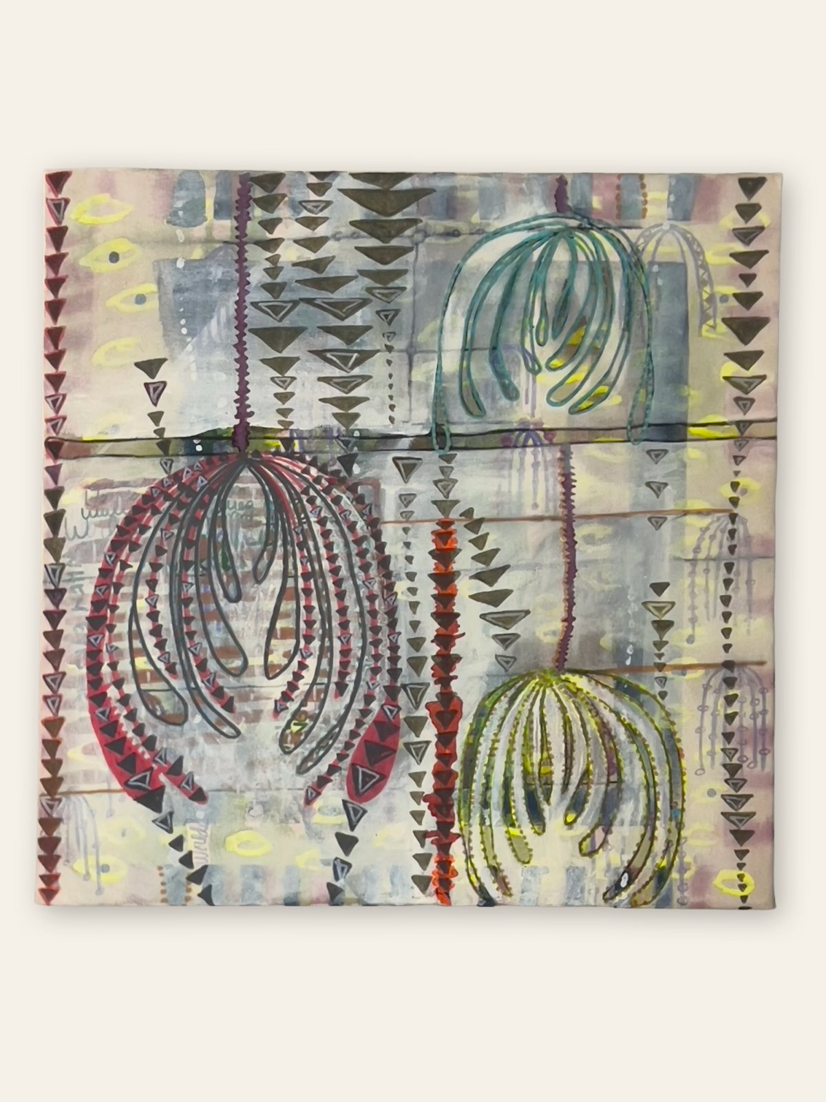 Worlds Change When Eyes Meet, 2023, Acrylic on raw canvas, by Elaine Chong