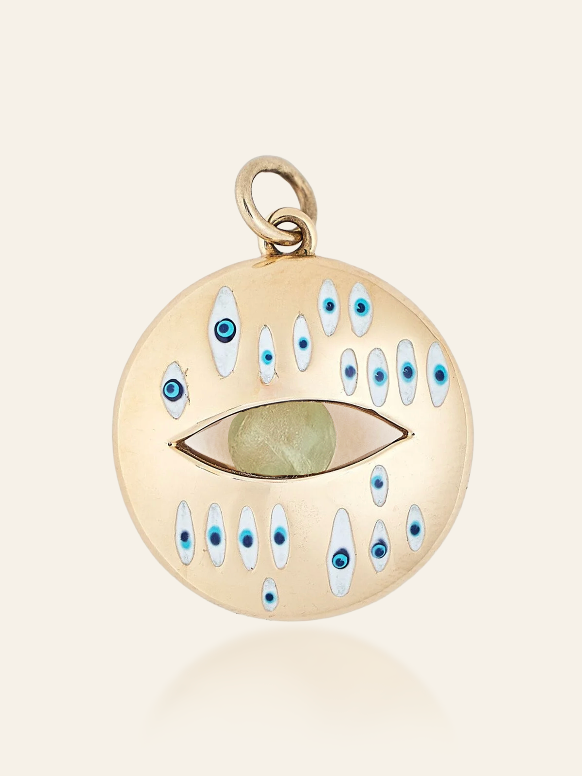 14K Gold Multi-Eye Enamel Pendant with Moving Gemstone