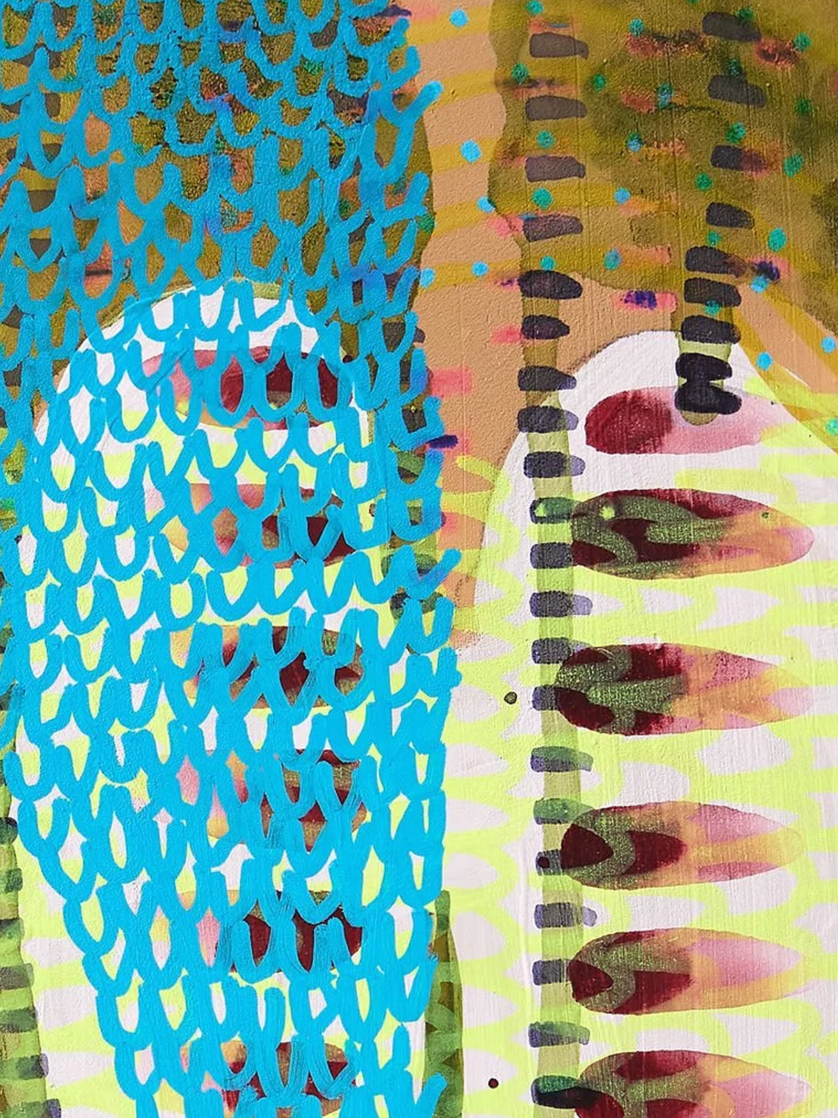 Detail of Fragments from the Morais 2, 2025, Acrylic and cold wax on board by Elaine Chong