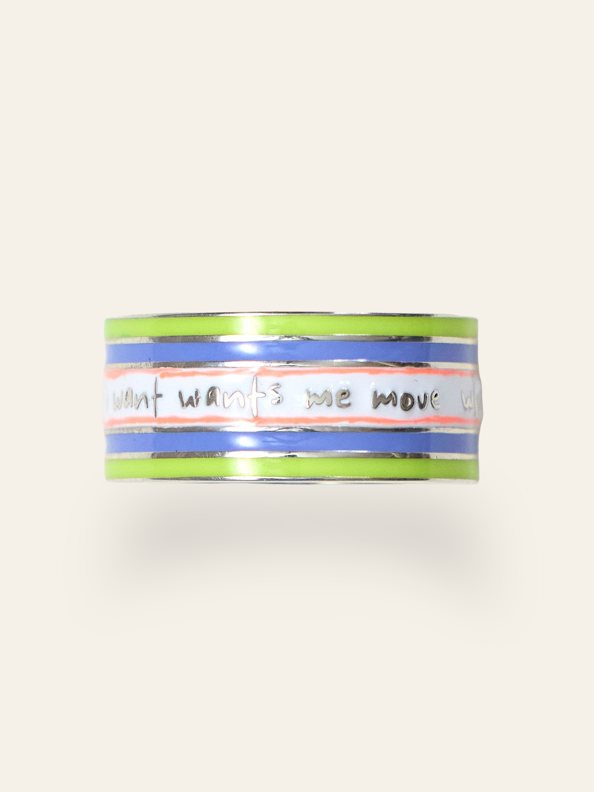Sterling Silver Cigar Band with Green and Blue Enamel, side 2, by Elaine Chong Designs