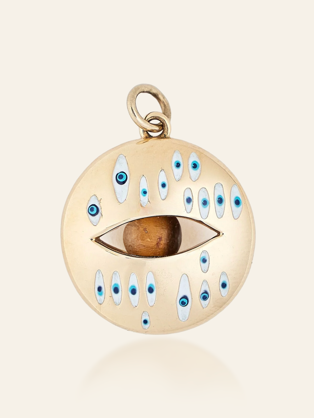 14K Gold Multi-Eye Enamel Pendant with Moving Gemstone