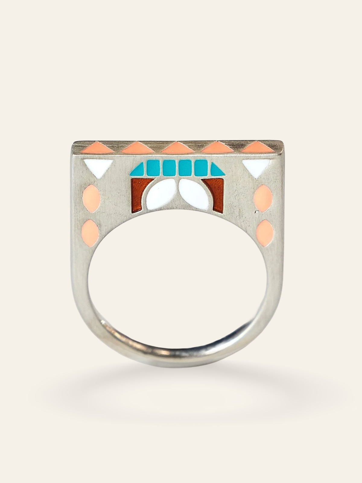 Sterling Silver Double Sided Enamel Temple Design Stacking Ring