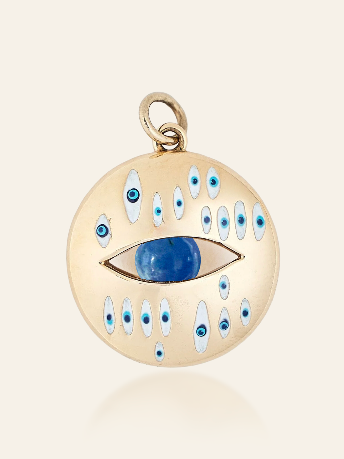 14K Gold Multi-Eye Enamel Pendant with Moving Gemstone