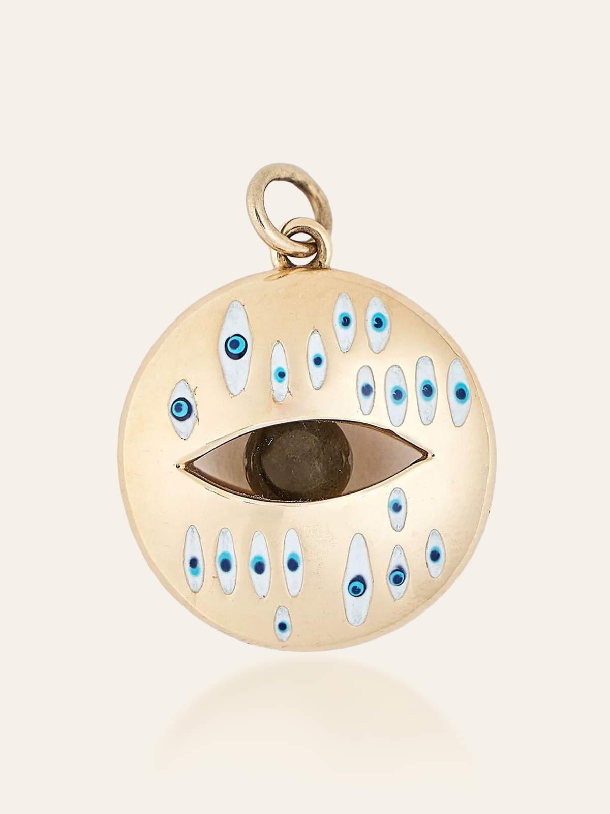 14K Gold Multi-Eye Enamel Pendant with Moving Gemstone