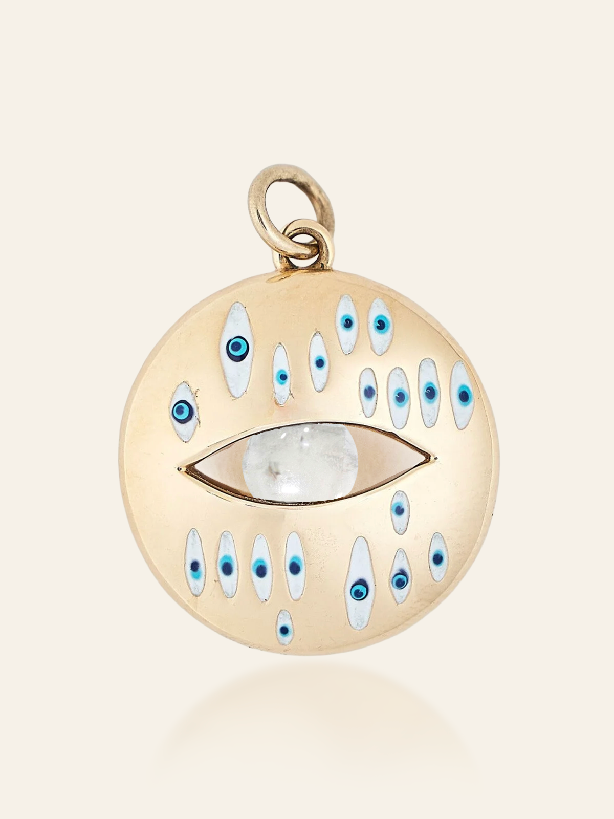 14K Gold Multi-Eye Enamel Pendant with Moving Gemstone