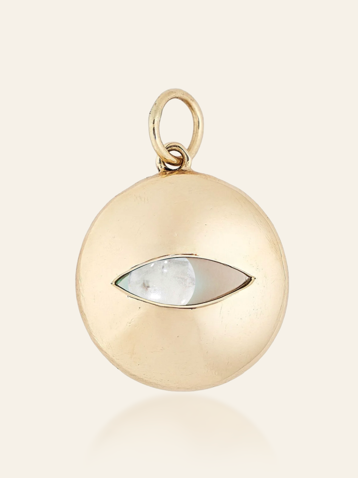 14K Gold Eye Pendant with Moving Gemstone, Clear Quartz by Elaine Chong Designs