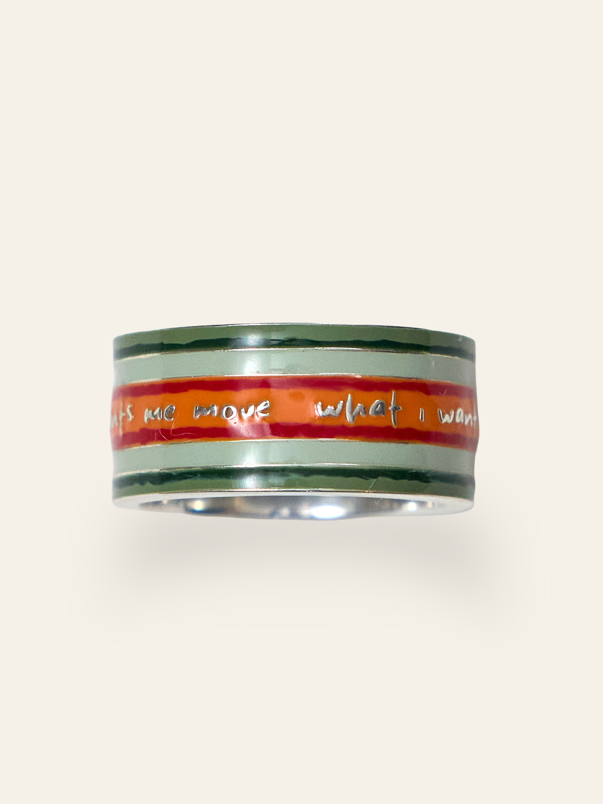 Sterling Silver Cigar Band with Green and Red Enamel