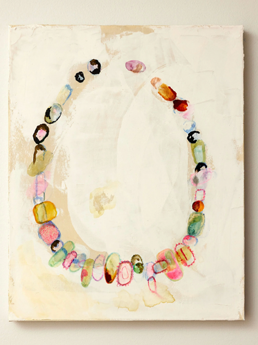 Elaine Chong's art of stones in a circular pattern on canvas