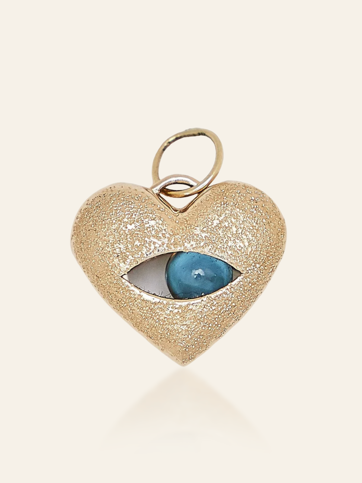 14K Gold Moving Eye Heart Pendant