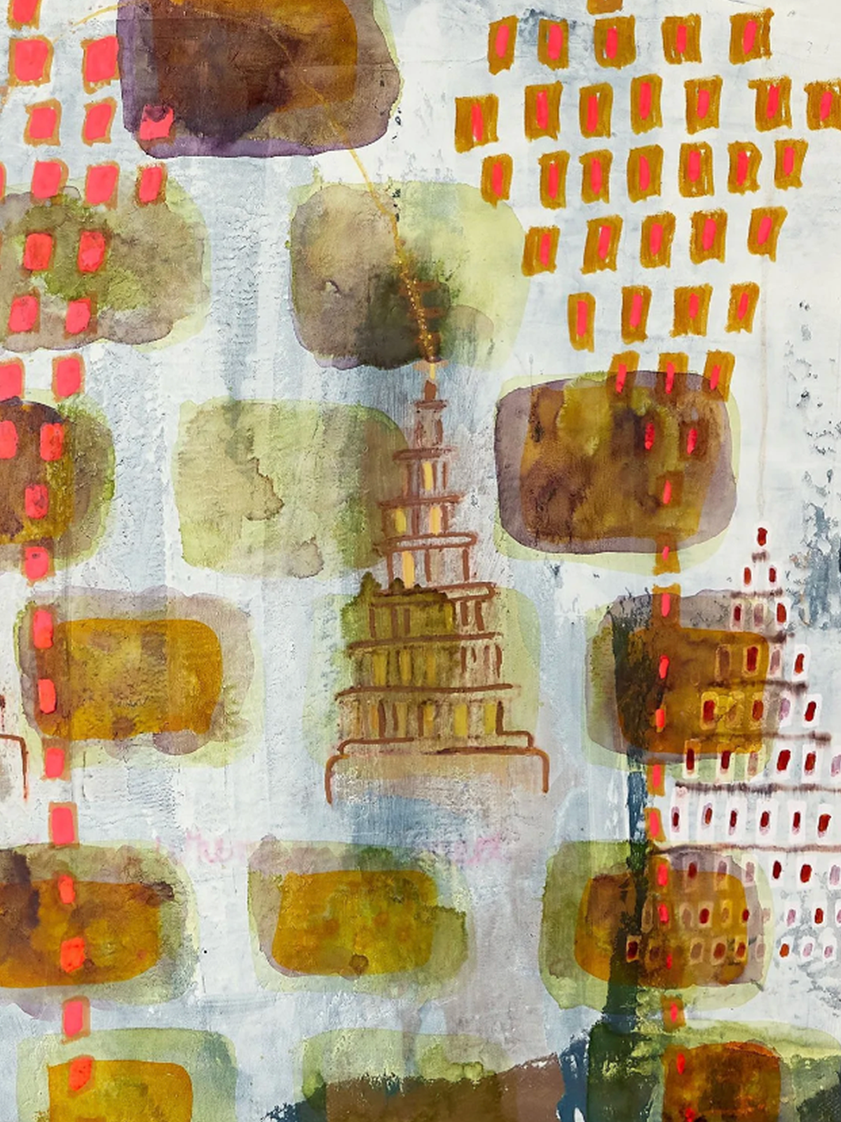 Detail of Shimmers from the Inside, 2024, Mineral pigments, acrylic, wax on canvas, by Elaine Chong