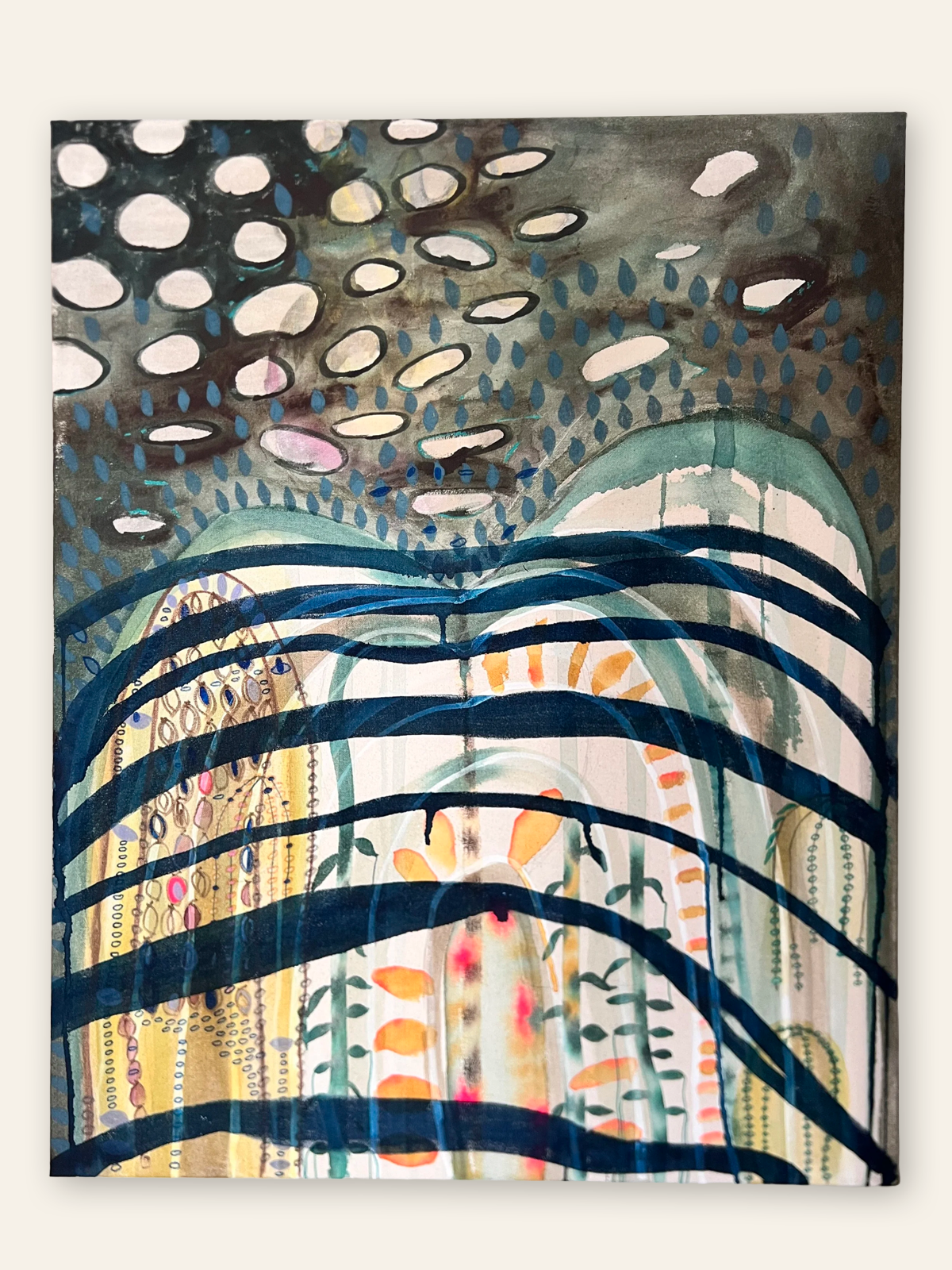 Secret Cave, 2024, Acrylic & oil on raw canvas, by Elaine Chong