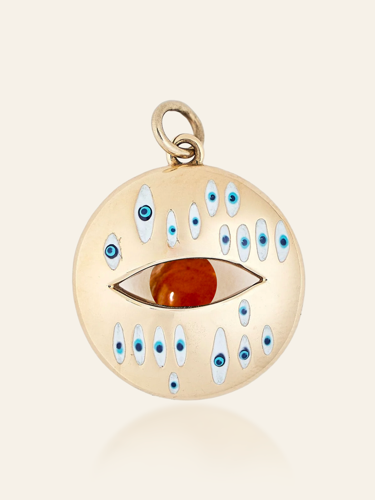14K Gold Multi-Eye Enamel Pendant with Moving Gemstone