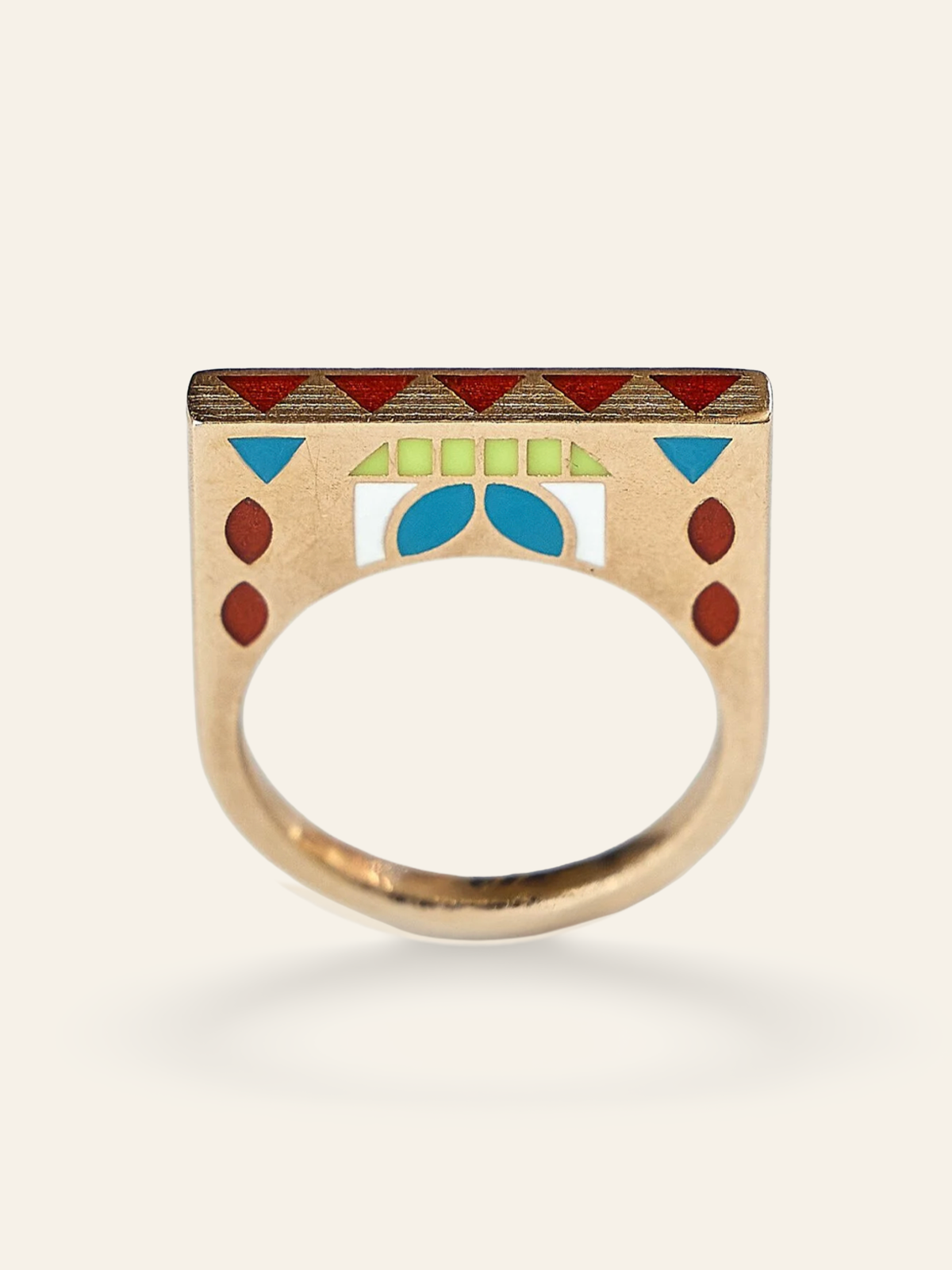 14K Gold Double Sided Enamel Temple Design Stacking Ring