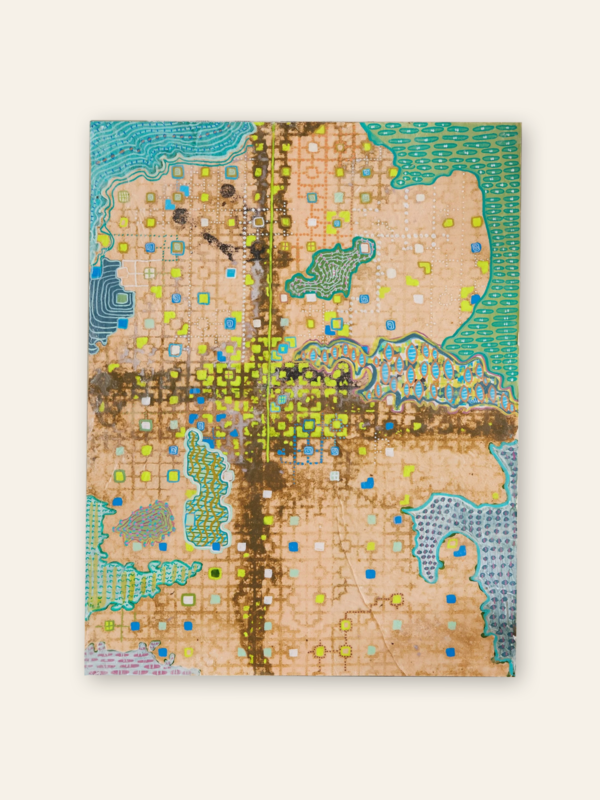 In the Medina, 2023, Handmade paper, acrylic and wax on board by Elaine Chong