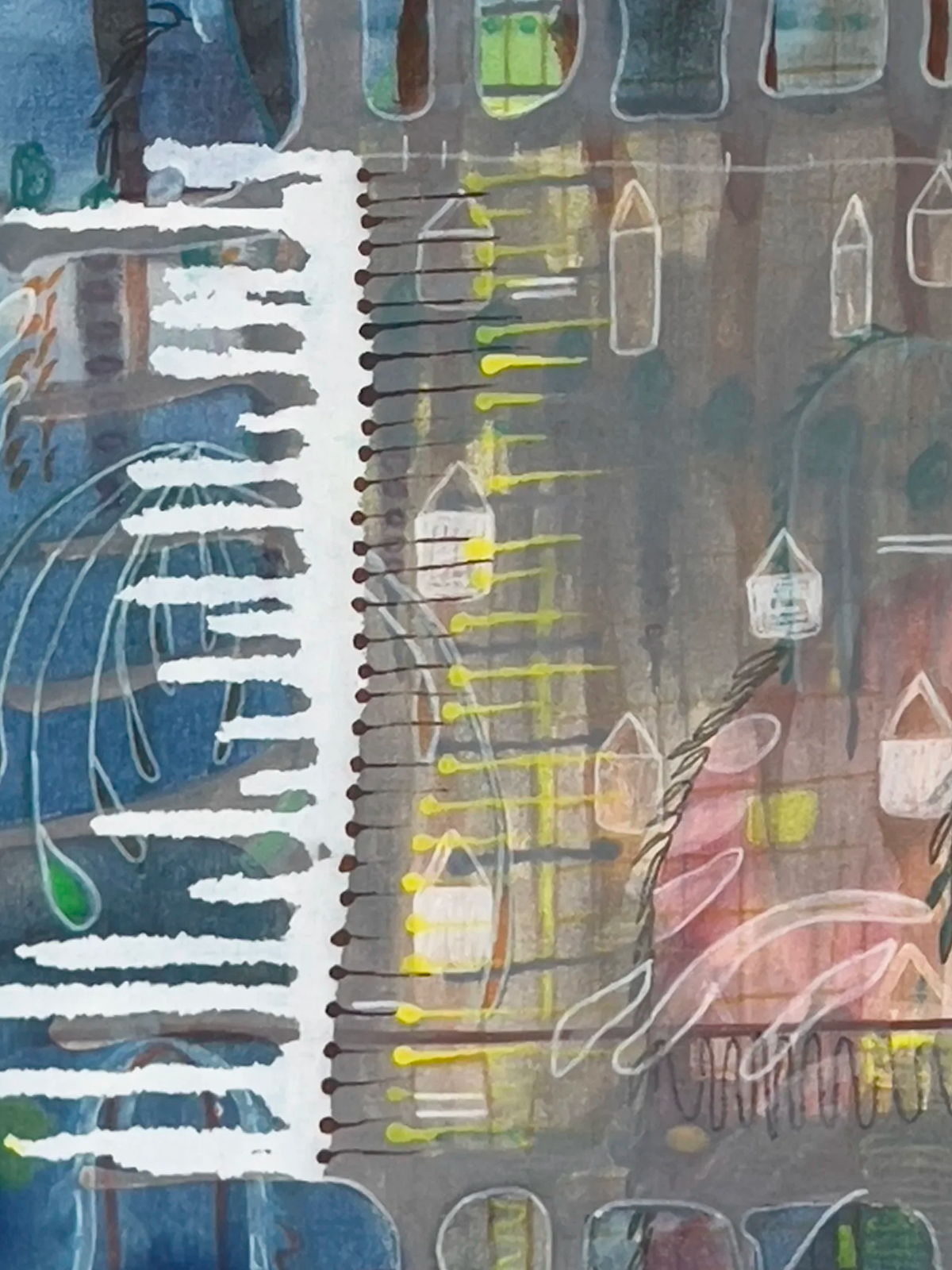 Detail of Secret Island, 2023, Acrylic on raw canvas by Elaine Chong