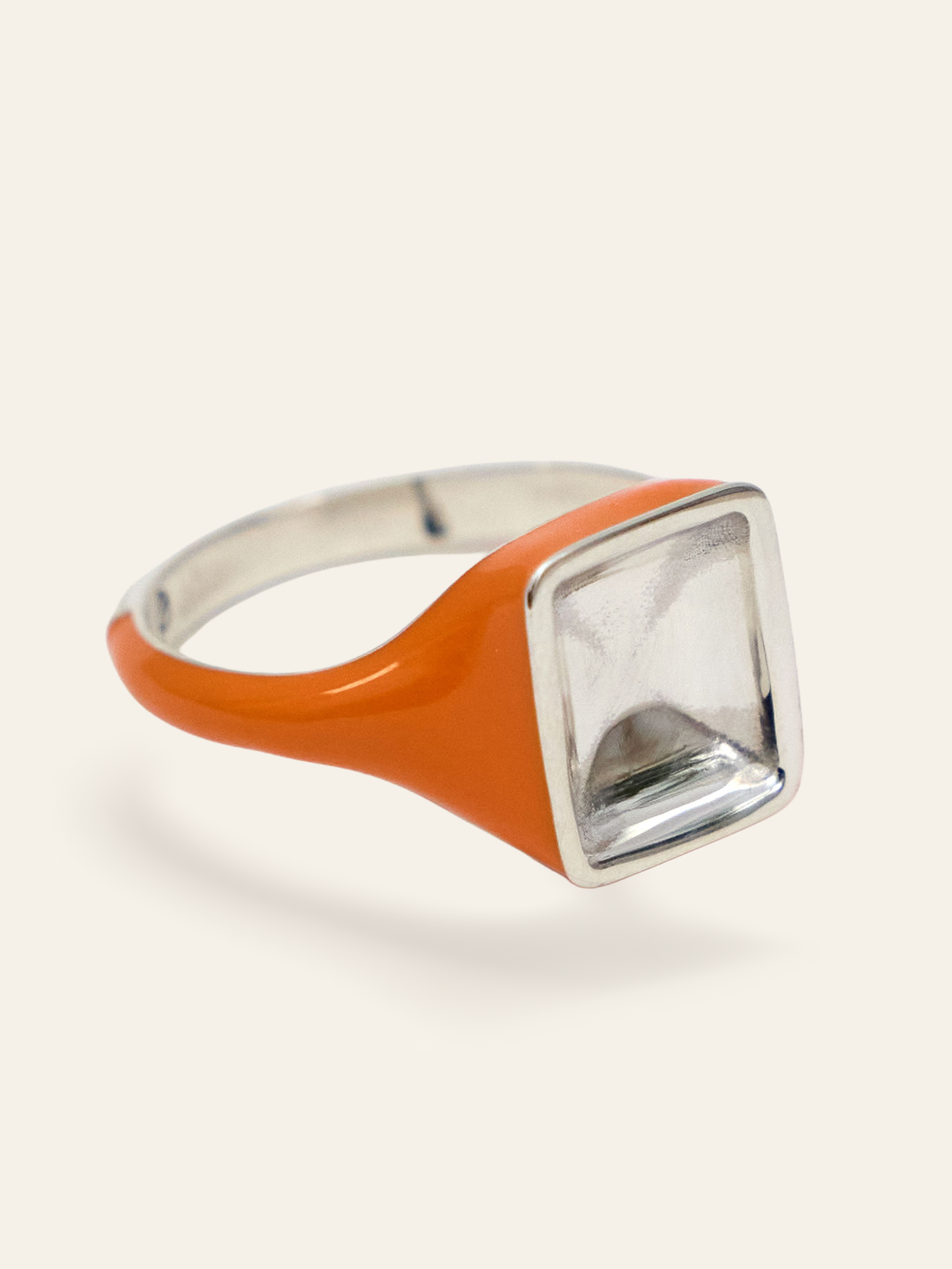 Sterling Silver Enamel Mirror Signet Pinky Ring by Elaine Chong Designs, side angled view