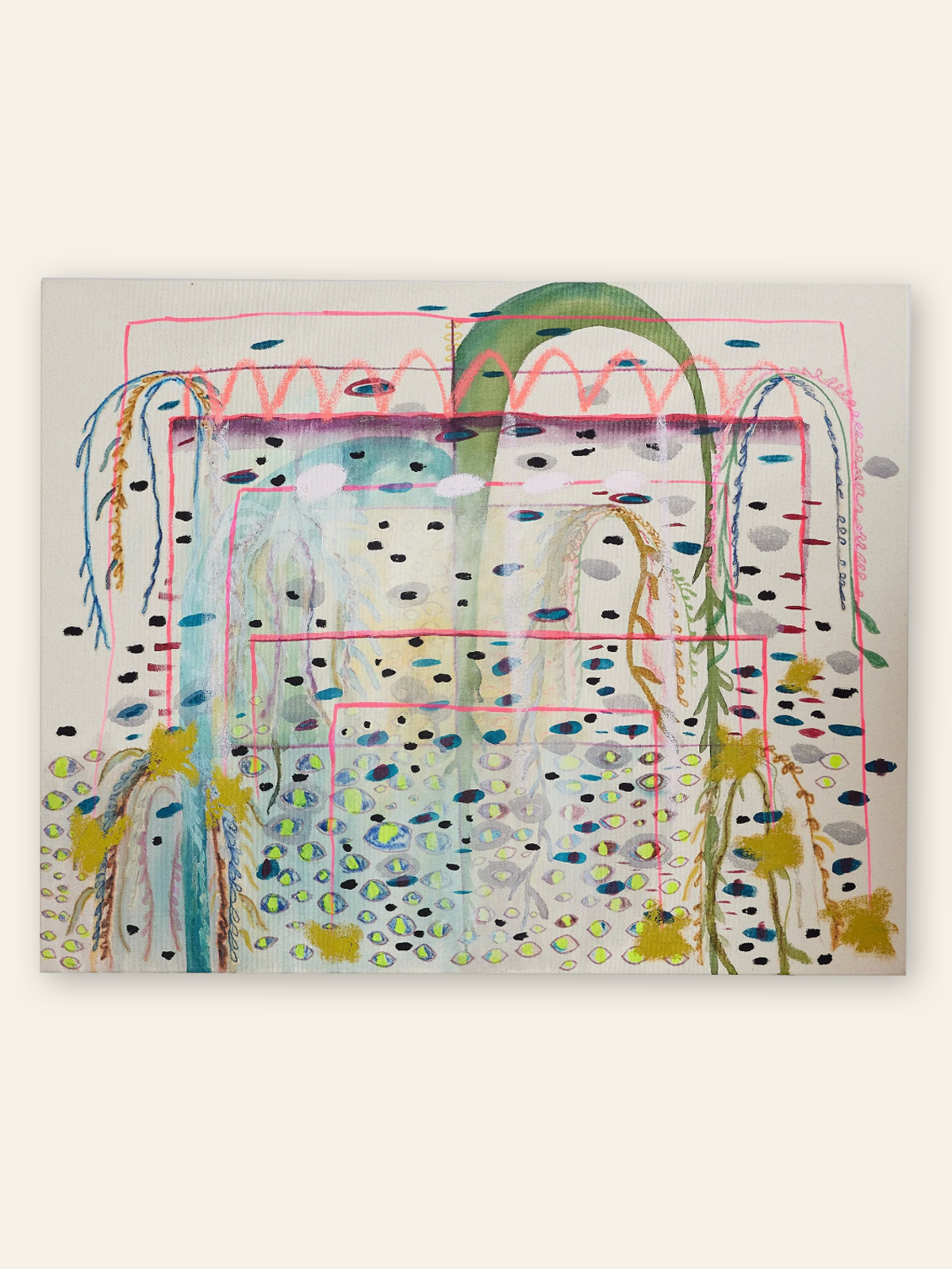 Beyond the Invisible, 2024, Acrylic & oil on raw canvas by Elaine Chong