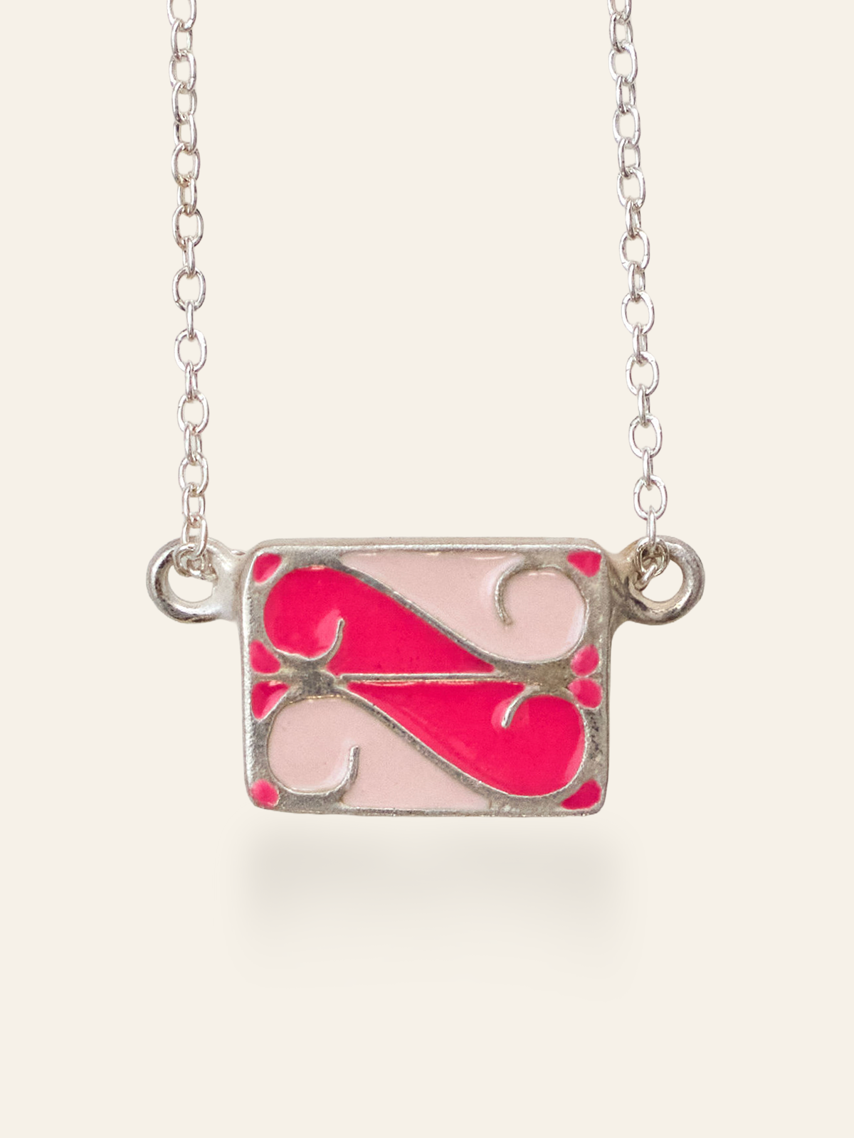 Sterling Silver Vintage Enamel Tiles on Chain in light pink and bright pink by Elaine Chong Designs