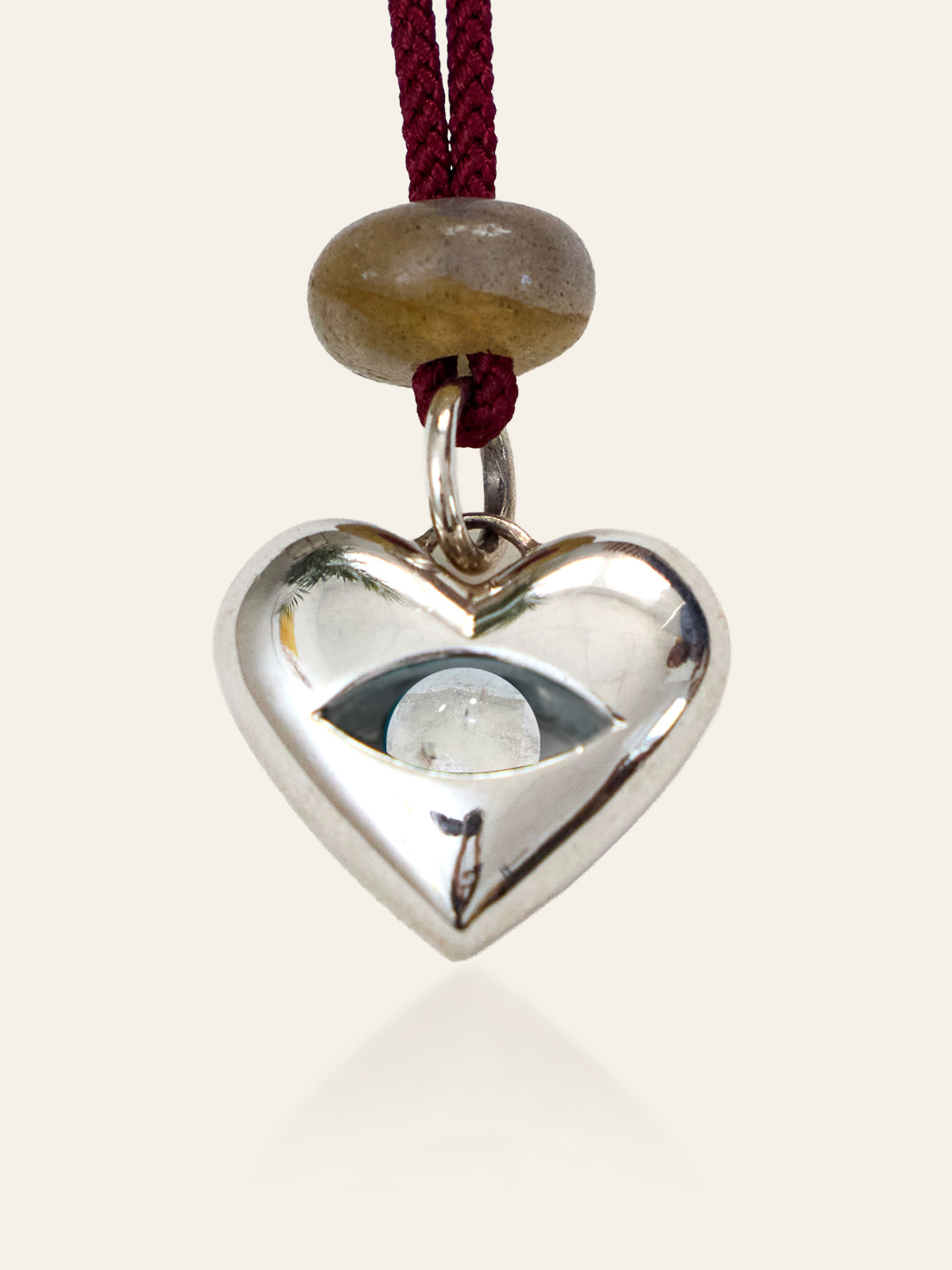 Sterling Silver Moving Eye Heart Pendant, Clear Quartz, by Elaine Chong Designs