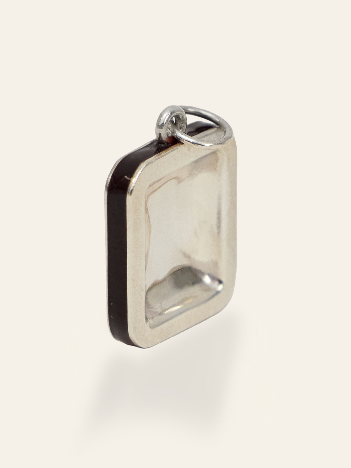 Sterling Silver Mirror Pendant with Enamel angled side view by Elaine Chong Designs