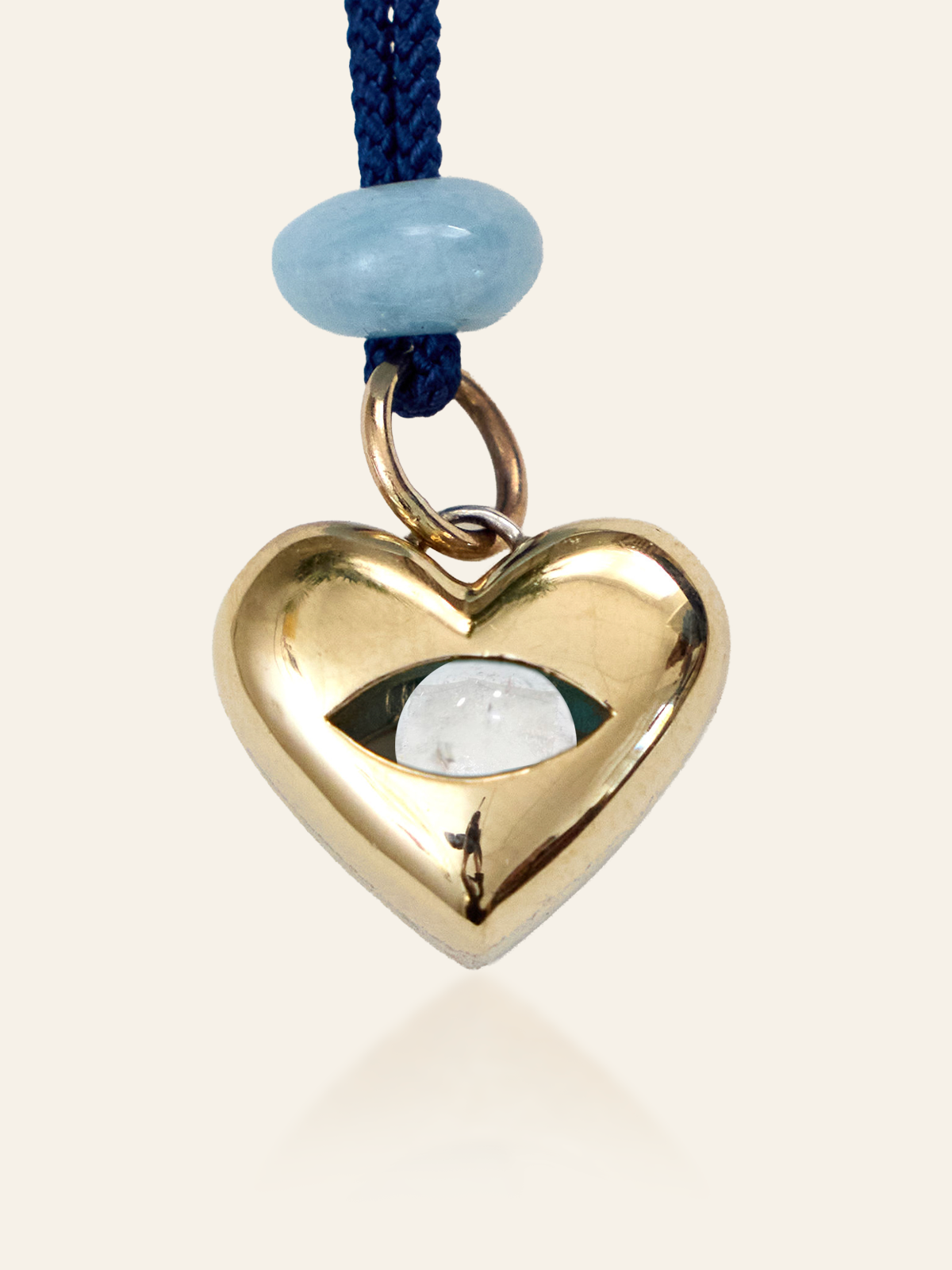 10K Gold & Sterling Silver Moving Eye Heart Pendant, Clear Quartz, by Elaine Chong Designs