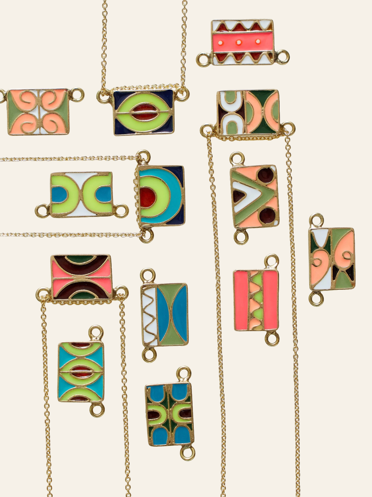 18K Vintage Enamel Tiles on Chain (Website Exclusive)