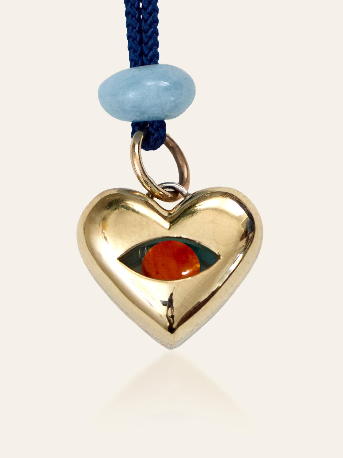 10K Gold & Sterling Silver Moving Eye Heart Pendant, Hessonite Garnet, by Elaine Chong Designs