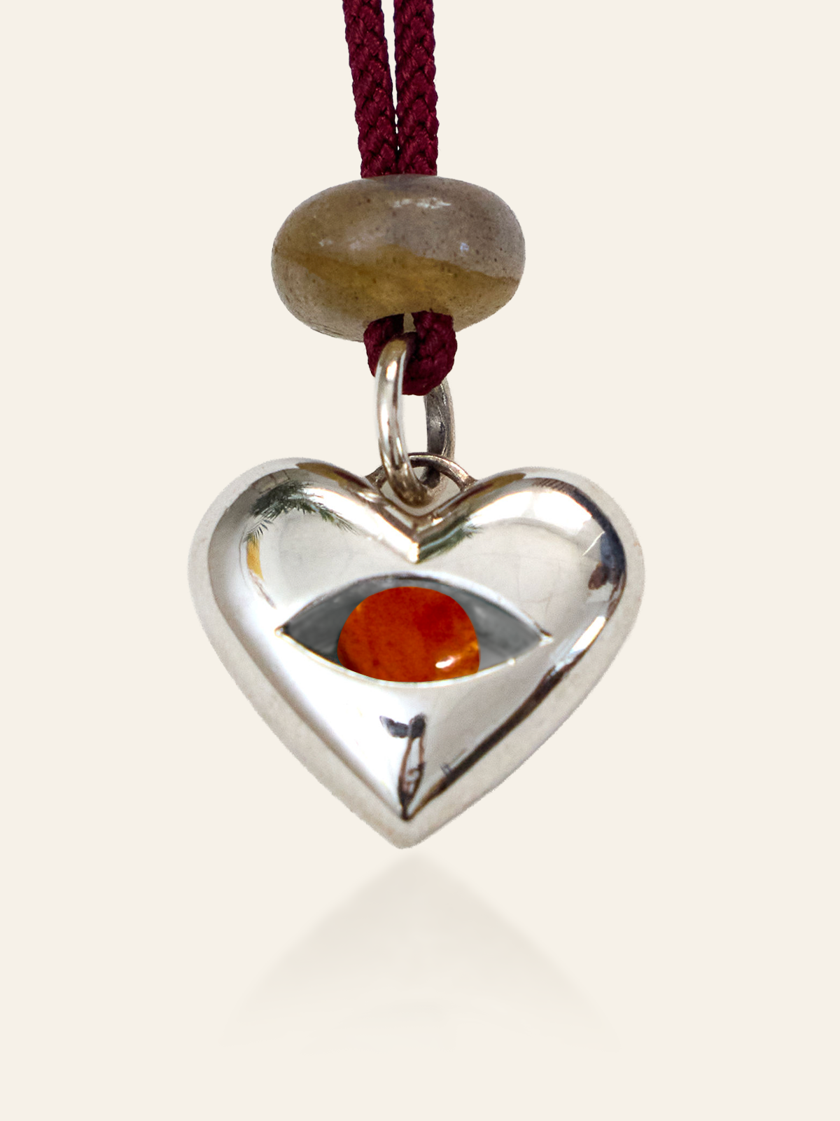 Sterling Silver Moving Eye Heart Pendant, Hessonite Garnet, by Elaine Chong Designs