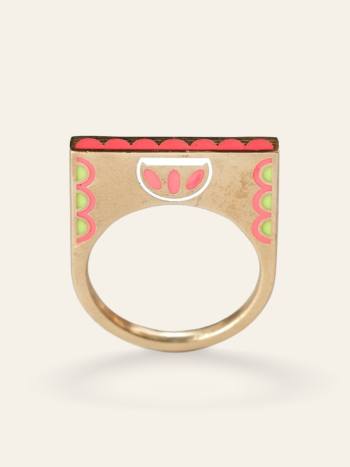 14K Gold Double Sided Enamel  Flower Design Stacking Ring