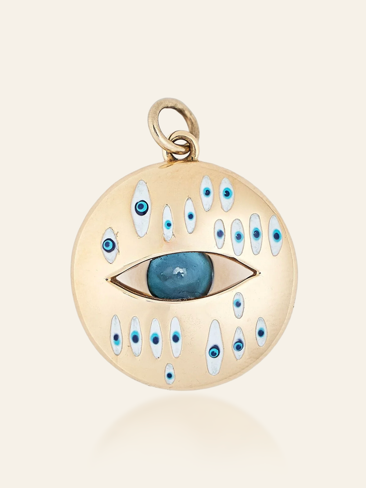 14K Gold Multi-Eye Enamel Pendant with Moving Gemstone