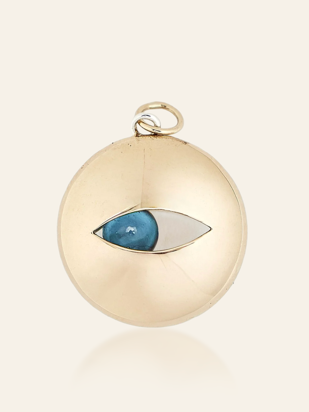Mixed Metal Eye Pendant in 14K Gold and Sterling Silver with Moving Gemstone