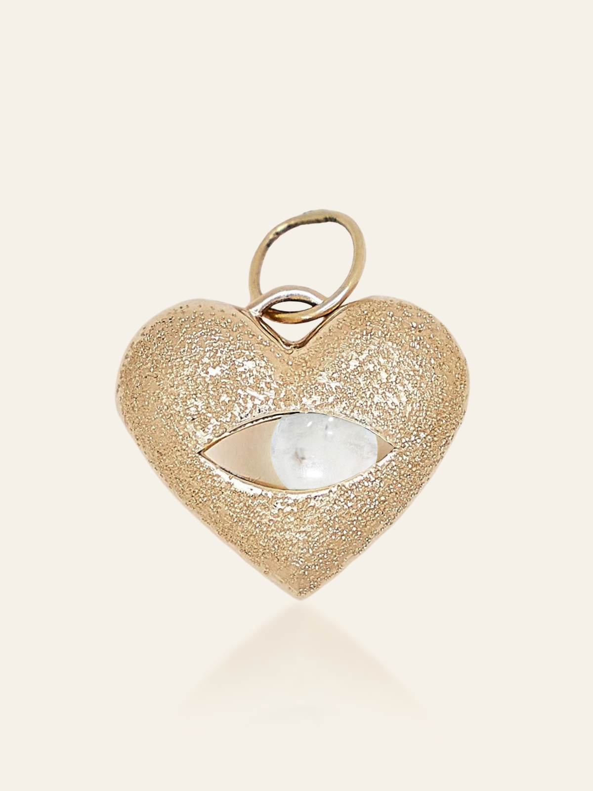 14K Gold Moving Eye Heart Pendant, Clear Quartz, by Elaine Chong Designs