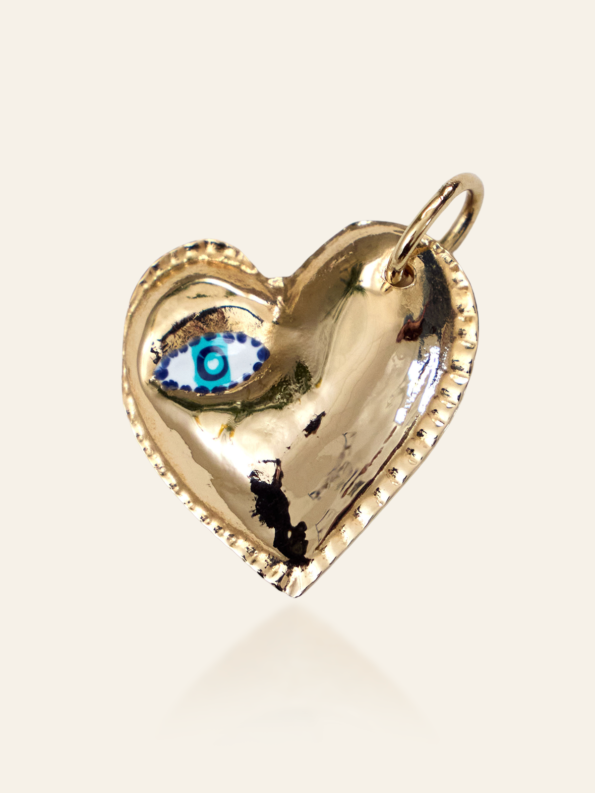 14K Gold Puffy Heart Charm with Enamel Eye