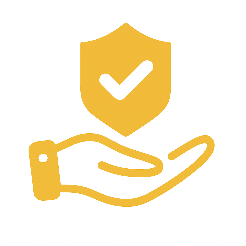 A stylized illustration of a hand holding a shield with a checkmark on it, symbolizing protection or security.