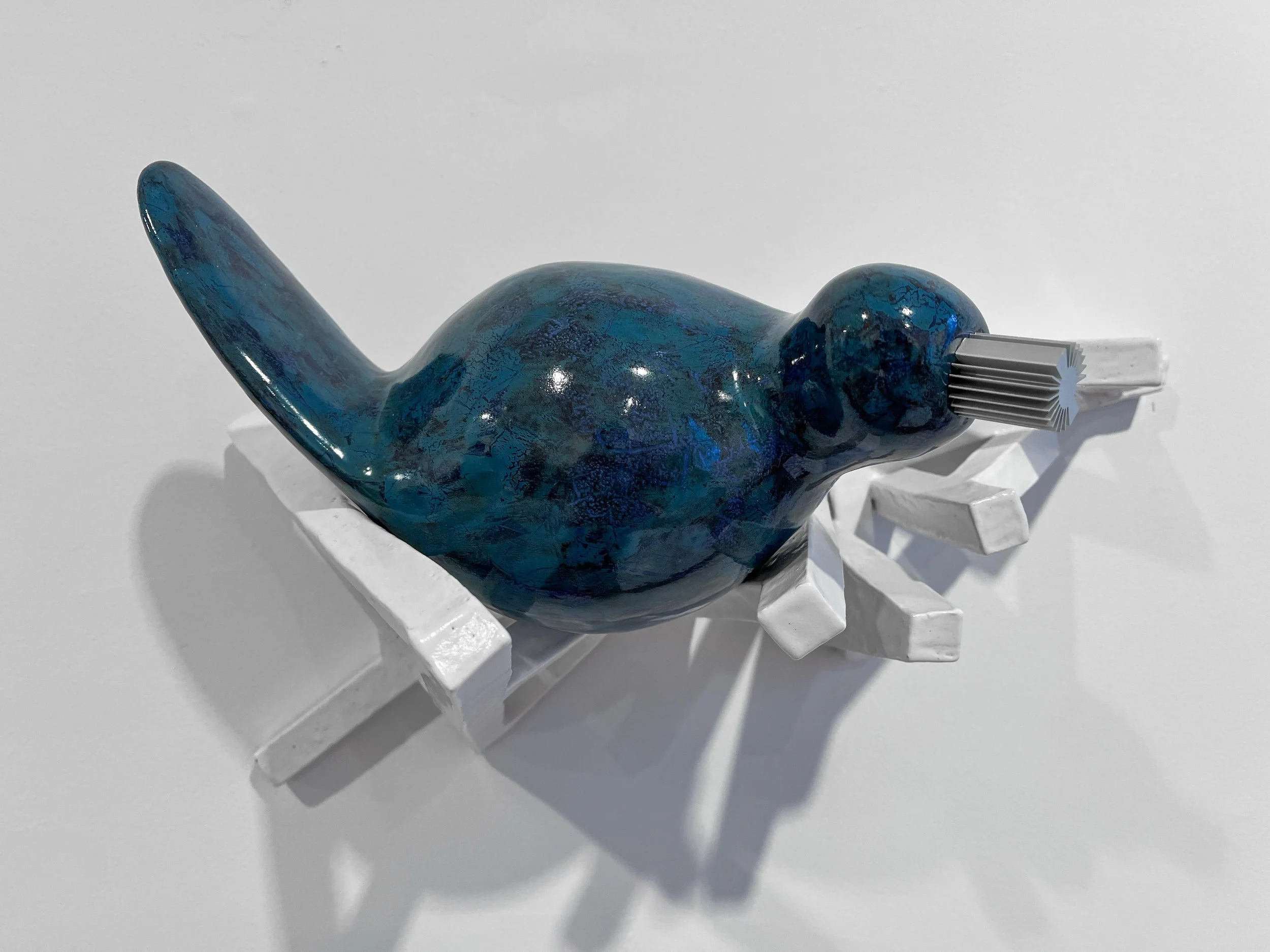 Nesting Bot X3C3, 2025, fired clay, glaze, mixed media, 10x14x6 inches