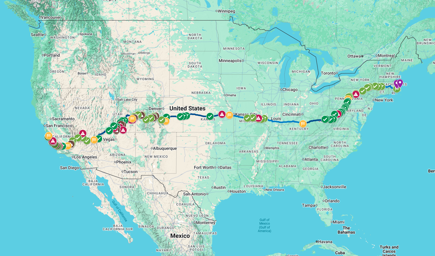 2026 ADV Cannonball Route Map - No Details