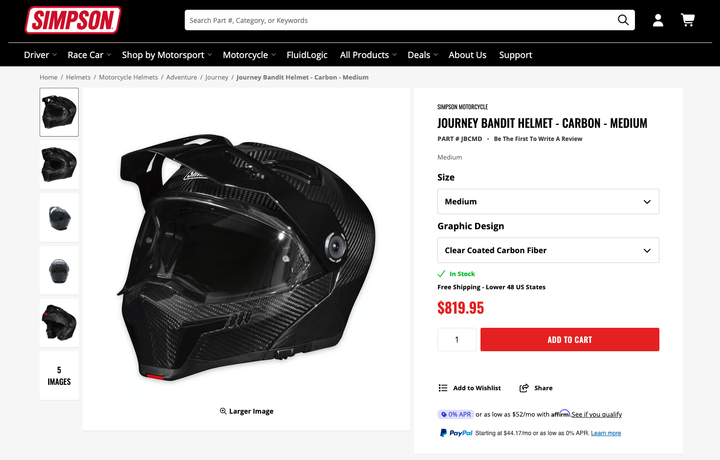 Screenshot of the Journey Bandit Carbon product listing