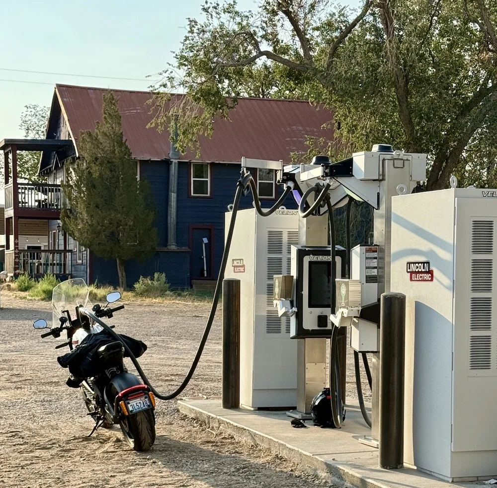The LiveWire charging at a remote grey market charging station where only one of four units worked.