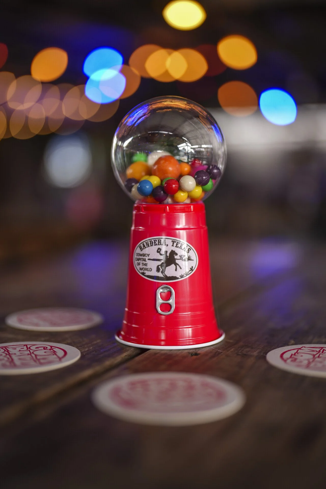 A classic gumball machine on display in Texas, emblematic of the Gumball 3000 rally