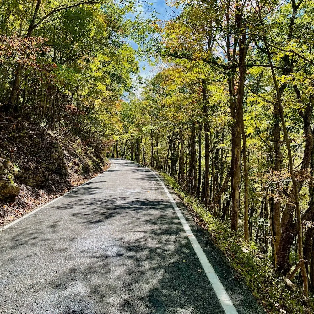 Appalachian mountain road on the 2026 ADV Cannonball Rally route