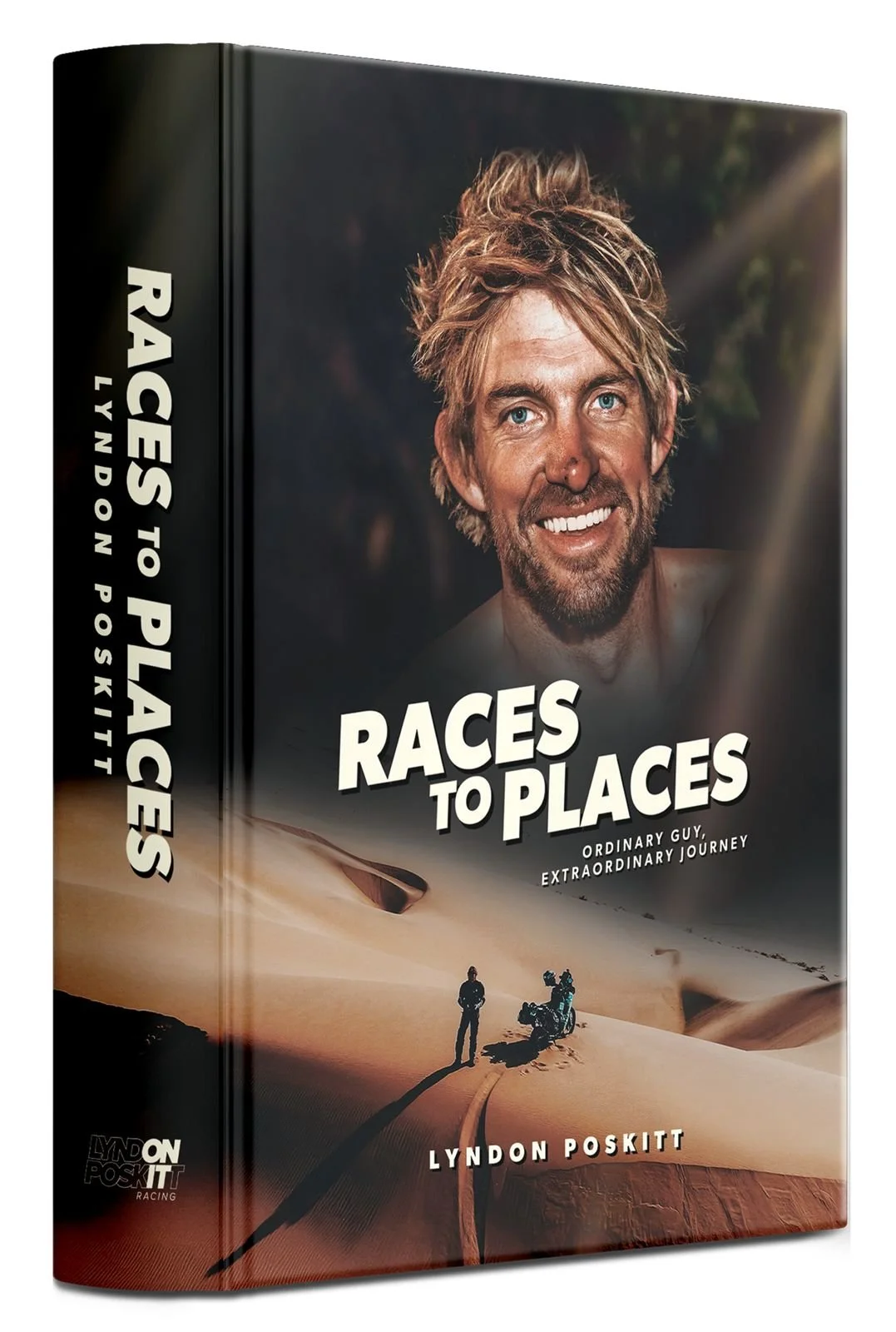 Book cover titled "Races to Places" by Lyndon Poskitt - Aaron Pufal's Motorcycle Book Club.