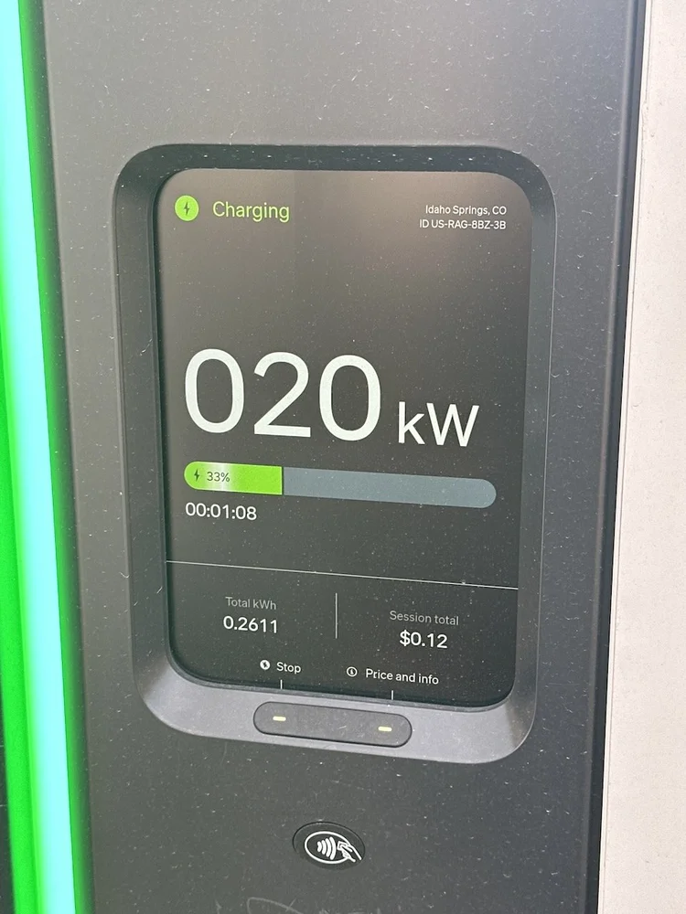 A Rivian Adventure Network charger delivering 20 kilowatts to the LiveWire.