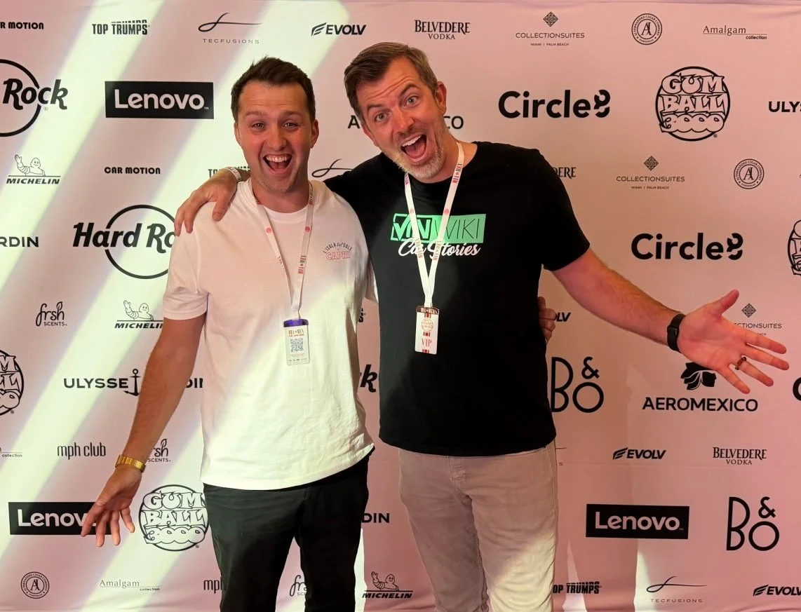 Tommy Davies and Ed Bolian on the red carpet at the Gumball 3000 Miami start line