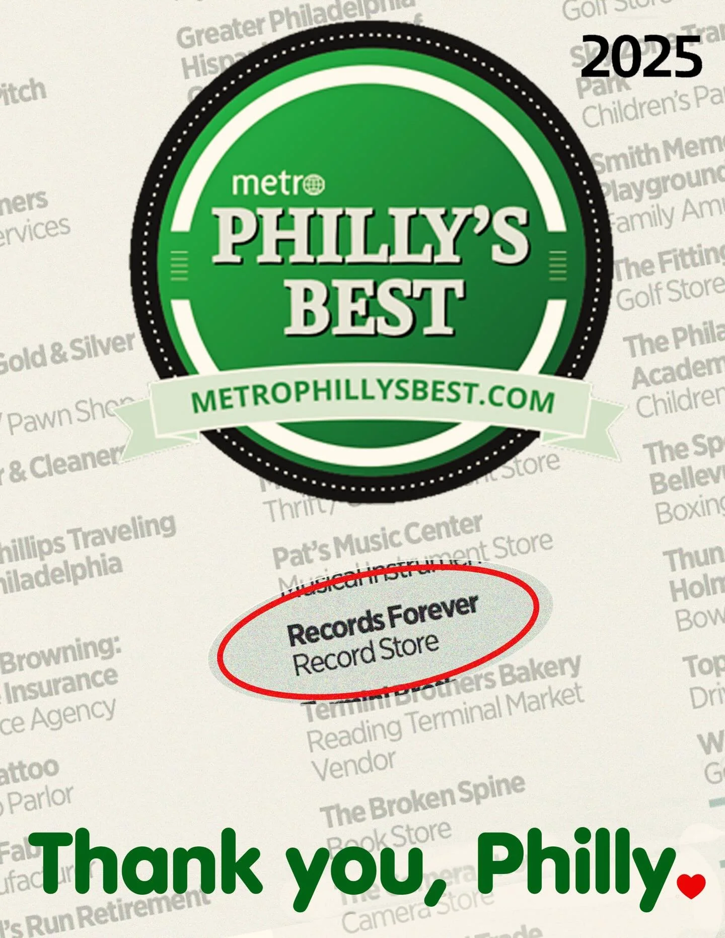 Awards are weird, but we are honored, humbled, and proud to have won this in our first year of operation. I guess we&rsquo;re doing something right? 

🙏 Thank YOU for the votes and for this encouragement! We love you, Philly. 💚

#phillyrecordstore 